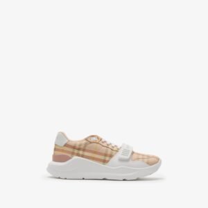 BURBERRY CHECK AND LEATHER SNEAKERS